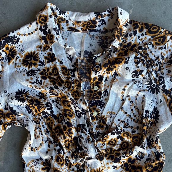 Free People White and Brown Floral Long Sleeve Dress - Picture 3 of 4